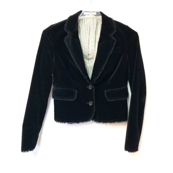 Joie Crushed Velvet Fringe Trim Blazer Lined Jacket - Picture 8 of 8